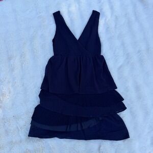 Ric Rac Womens Navy Blue Tiered Pleated Surplice V-Neck Midi Dress Size M